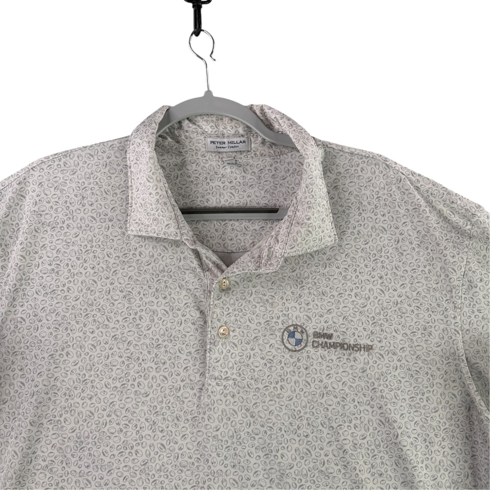 Peter Millar Men XL White BMW Championship Castle Pines Golf Ball Print Polo